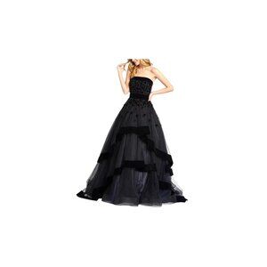 MAC DUGGALStrapless Velvet-Trim Tiered Ball Gown